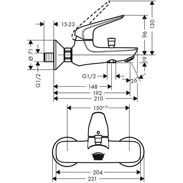 Смеситель для ванны Hansgrohe Novus Loop фиксированный излив 71340000 (детальная фотография), для ванны