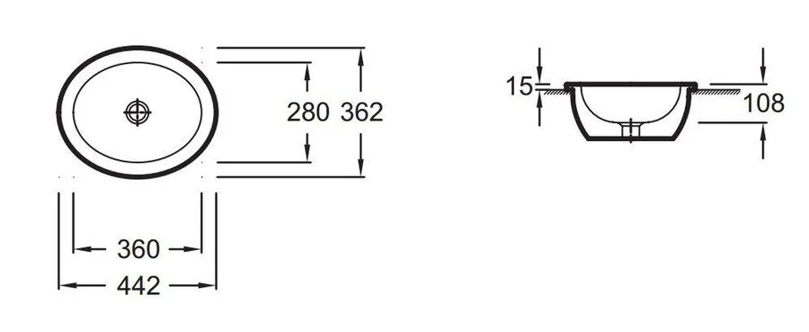 Раковина Jacob Delafon Vox 44 см встраиваемая EYJ102-00 (детальная фотография), современные, hi-tech