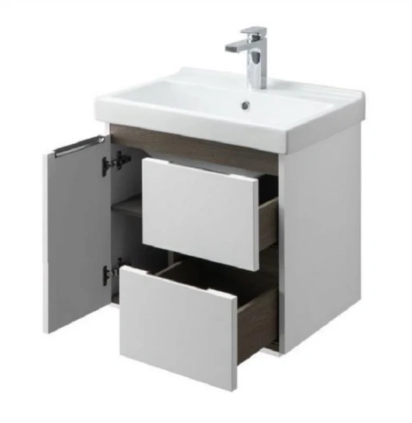 Тумба с раковиной подвесная Акватон Рене 1A258501NRC80 60 см с двумя ящиками и одной дверцей (детальная фотография), современная, hi-tech