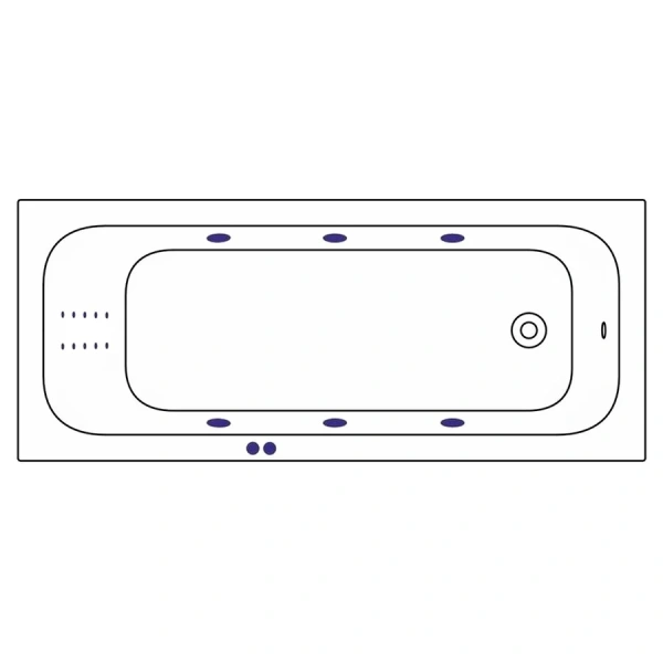 Ванна гидромассажная акриловая Whitecross Vibe 0105.180075.100.LINENANO.CR, 180 x 75 см, белая, форсунки хром (детальная фотография), акриловые