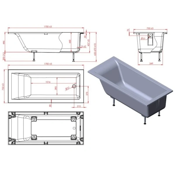 Ванна из литьевого мрамора Astra-Form Нейт 170 х 75 см 330855637 с ножками, цвет белый (детальная фотография), искусственный камень