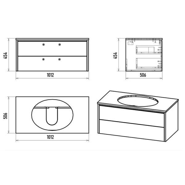 Тумба под раковину подвесная Brevita Elche 100 см с 2 ящиками ELC-01100-0502Я (детальная фотография), в наличии