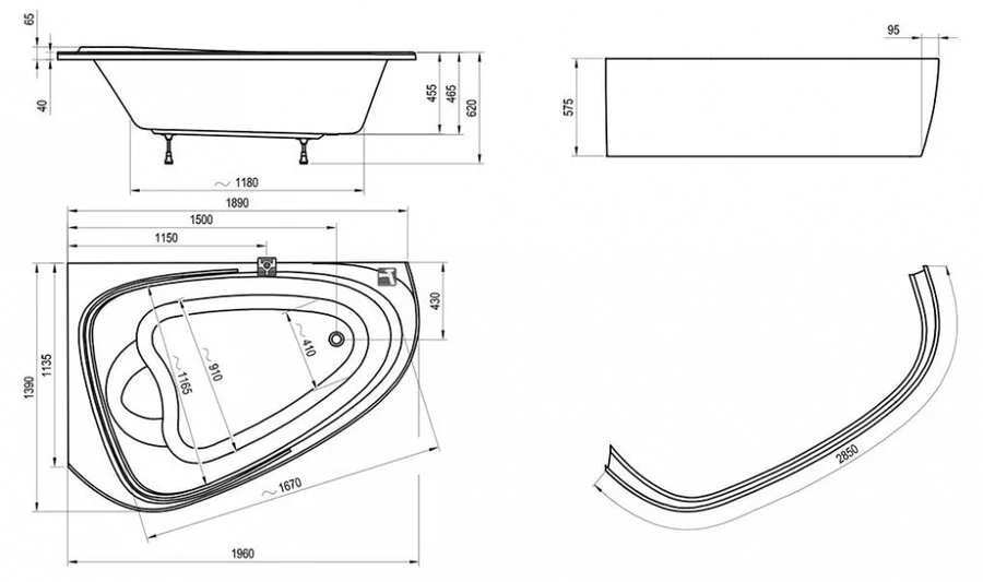 Ванна акриловая Ravak Love Story II PU-Plus L/R, 196 х 139 см (C771000000/C781000000) (детальная фотография), современныe, hi-tech
