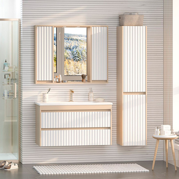 Зеркальный шкаф с подсветкой Brevita Balaton 100 см белый, бежевый BAL-04100-03-01 (детальная фотография), белые, бежевые, комбинированные