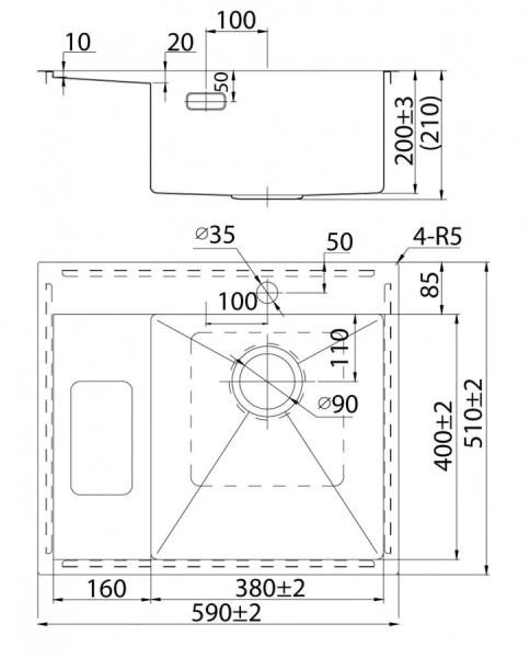 Мойка для кухни IDDIS Haze 59 см чаша слева HAZ59SLi77 (детальная фотография), с крылом