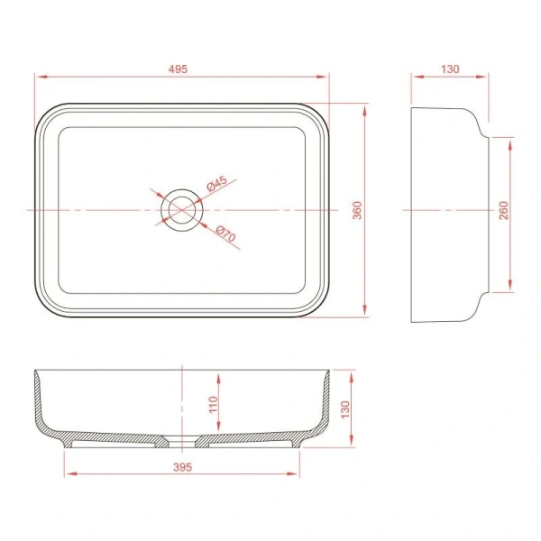 Раковина Montebianco Loreto Lungo 50 см белая матовая 12017 (детальная фотография), современные, hi-tech