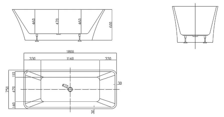 Ванна акриловая BelBagno 180х75 см отдельностоящая BB60-1800-750 (детальная фотография), акриловые