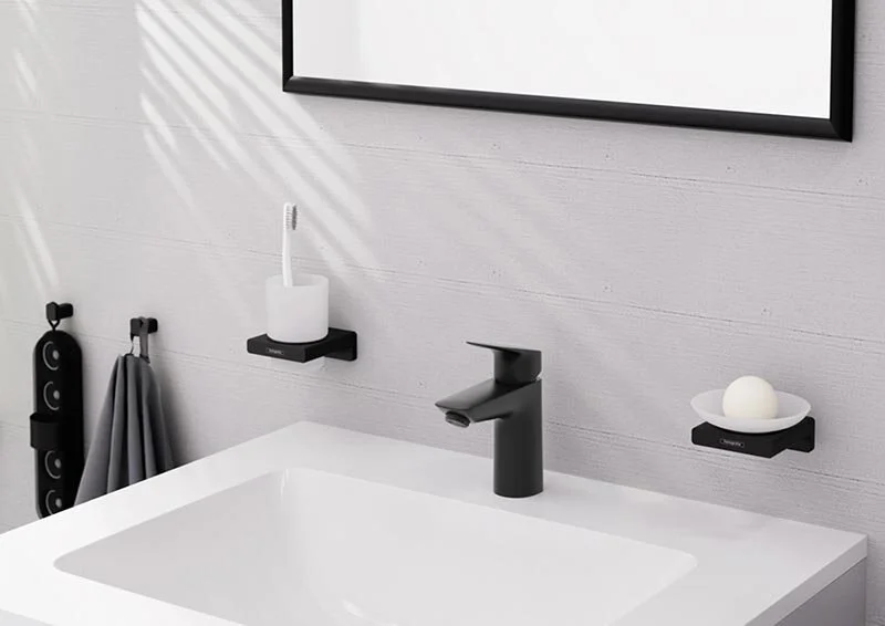 Смеситель для раковины Hansgrohe Logis черный матовый 71107670 (детальная фотография), современные, hi-tech