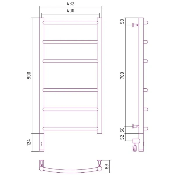 Полотенцесушитель электрический Сунержа Галант 3.0 40х80 см без покрытия 00-5801-8040 (детальная фотография), современные, hi-tech