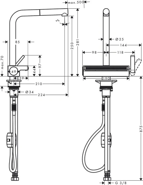 Смеситель кухонный Hansgrohe Aquno Select M81 однорычажный 73836000 (детальная фотография), для кухни