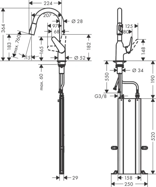 Смеситель для кухни Hansgrohe Focus M42 хром 71821000 (детальная фотография), для кухни