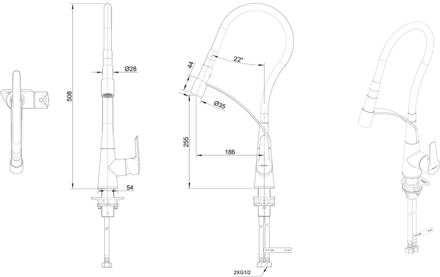 Смеситель для кухни Bravat с гибким изливом F7420453CP (детальная фотография), хром
