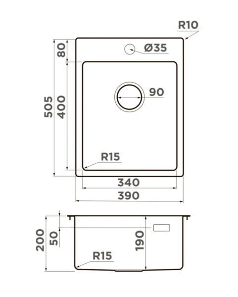 Мойка для кухни Omoikiri Amadare 39-IN 39 см нержавеющая сталь 4997028 (детальная фотография), врезные