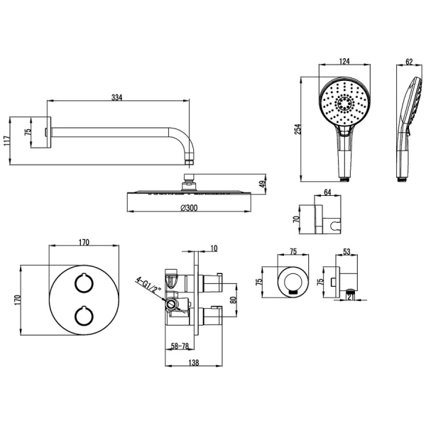 Душевой комплект встраиваемый Lemark Yeti термостатический LM7829C (детальная фотография), душевые комплекты, наборы