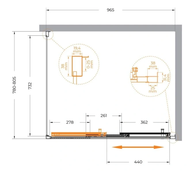 Душевой уголок Cezares Molveno 100х80 см стекло прозрачное профиль хром MOLVENO-AHF-31-100/80-C-CR-IV (детальная фотография), прямоугольные