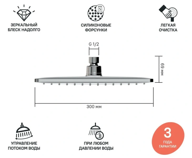 Верхний душ IDDIS Slide хром SLI31CPi64 (детальная фотография), нет в наличии