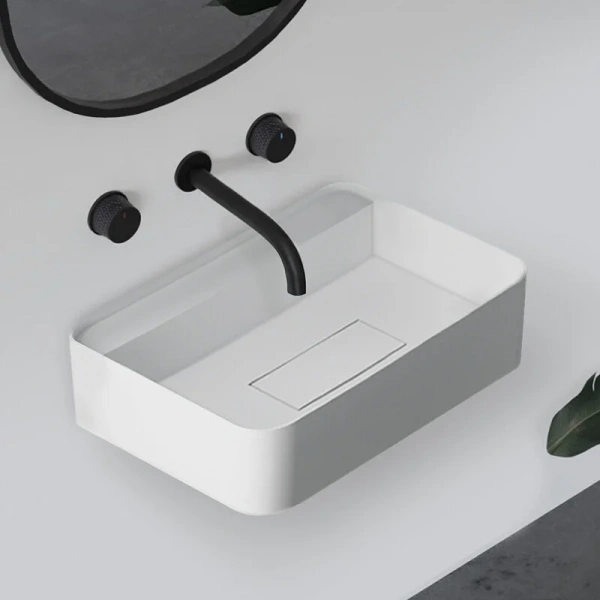 Раковина Abber Stein 50 см белая матовая AS2626 (детальная фотография), подвесные, пристенные