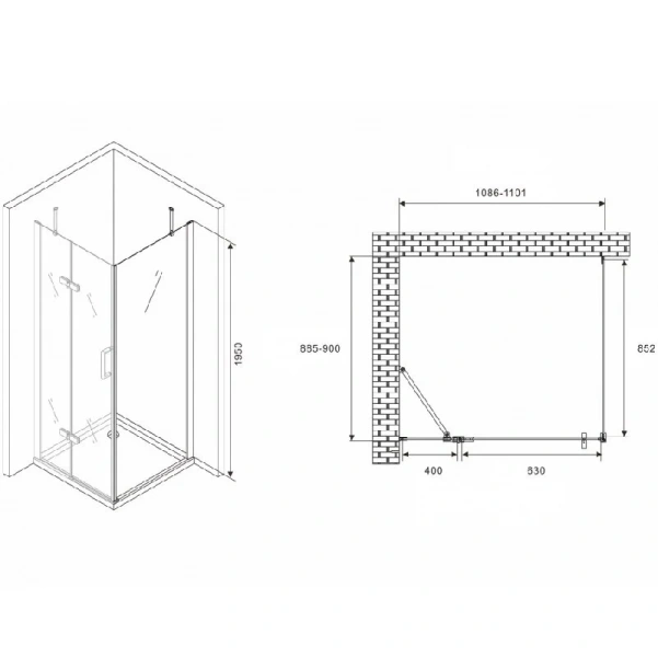Душевой уголок Abber Zart 110х90 см профиль хром AG08110-S91 (детальная фотография), прямоугольные