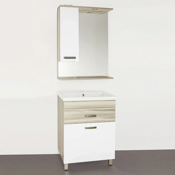 Тумба с раковиной напольная Style Line Ориноко ЛС-00000383 60 см с ящиком (детальная фотография), светло-коричневая, комбинированная