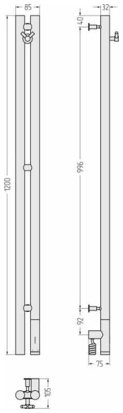 Полотенцесушитель электрический Сунержа Нюанс 3.0 8.5х120 см правый темный титан муар 15-5843-1253 (детальная фотография), современные, hi-tech