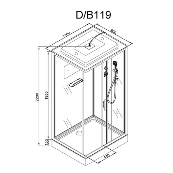 Душевая кабина Deto D 110x90 см с крышей D119S (детальная фотография), прямоугольные