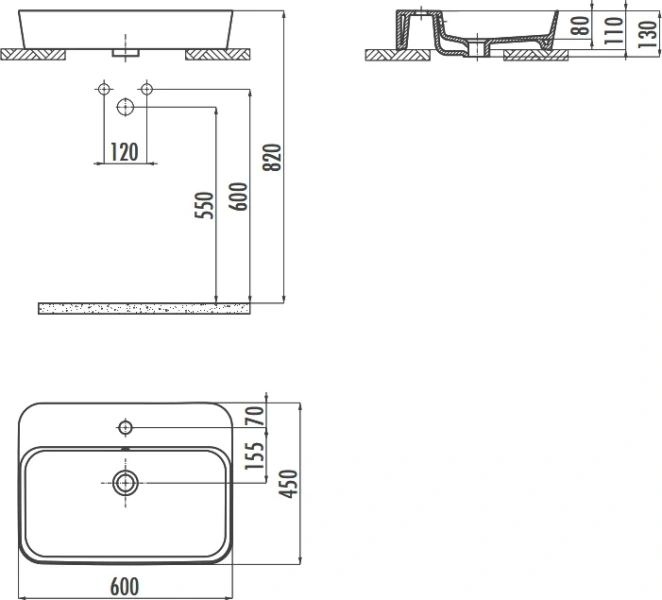 Раковина Creavit Loop 60 см белая LP061-00CB00E-0000 (детальная фотография), современные, hi-tech