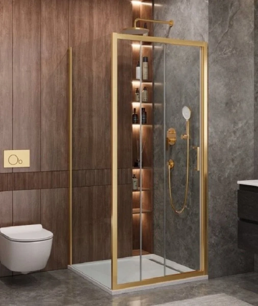 Душевой уголок Cezares Molveno 90х90 см стекло прозрачное профиль золото MOLVENO-AF-31-90-C-BORO-IV (детальная фотография)