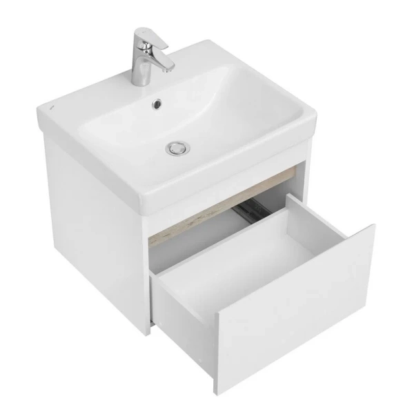 Тумба с раковиной подвесная Акватон Марти 1A263201MY010 55 см с выдвижным ящиком (детальная фотография), современная, hi-tech