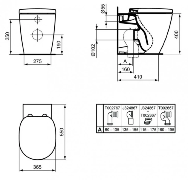 Унитаз напольный Ideal Standard Connect глубокий смыв E052401 (детальная фотография), приставные, встраиваемые
