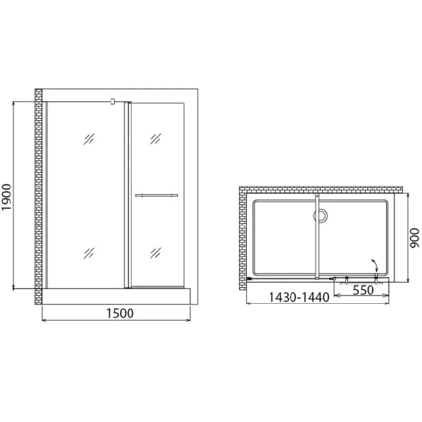 Душевое ограждение Gemy New Rockcoco 150 S03161D (детальная фотография), прямоугольные