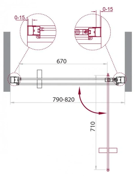 Душевая дверь Belbagno Marmi 80 см стекло прозрачное MARMI-B-1-80-C-Cr (детальная фотография), современные, hi-tech