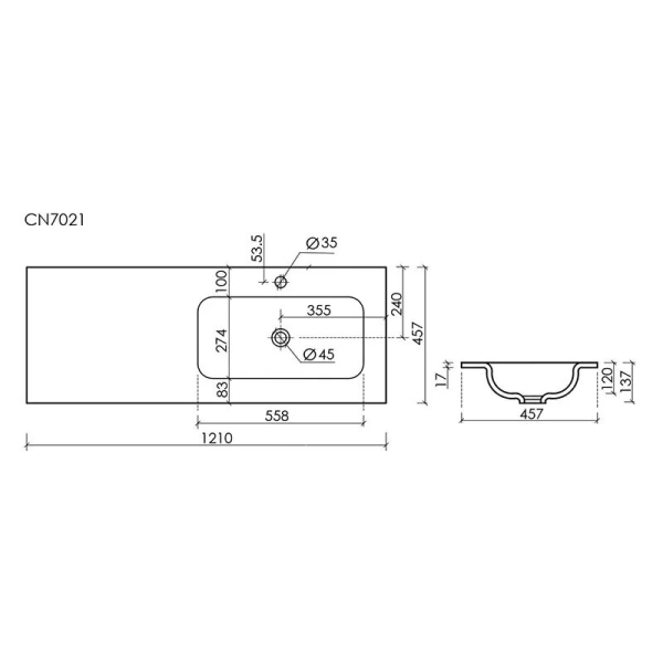 Раковина Ceramica Nova Grace 121 см правая CN7021 (детальная фотография), современные, hi-tech