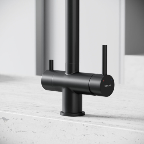 Смеситель для питьевой воды Sancos Foster черный матовый SC4014MB (детальная фотография), с поворотным изливом, с длинным изливом, с двумя изливами