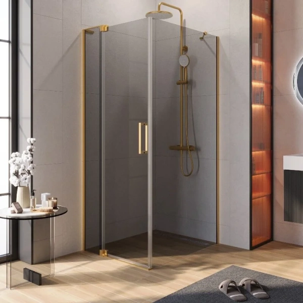 Душевой уголок Cezares Slider 90х90 см стекло серое профиль брашированное золото SLIDER-AH-1-90-80/90-GRIGIO-BORO (детальная фотография)