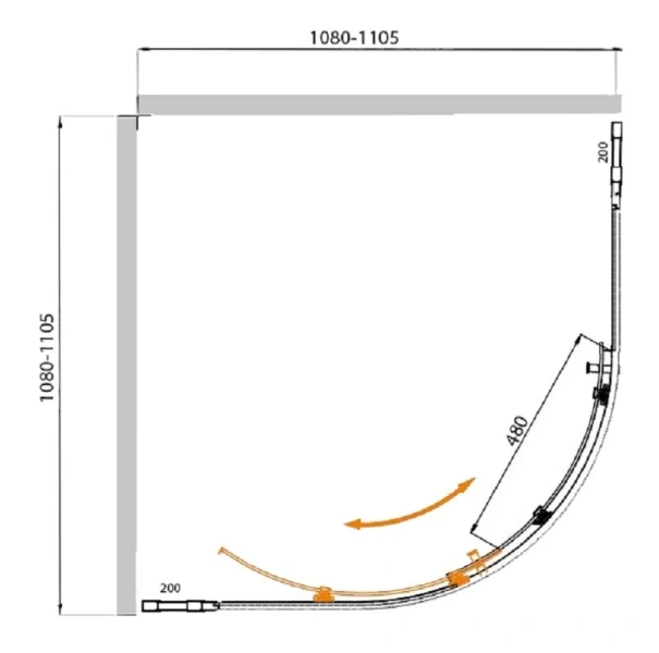 Душевой уголок Cezares Molveno 110х110 см стекло прозрачное профиль оружейная сталь MOLVENO-R-11-90+20-C-GM-IV (детальная фотография), полукруглые, четверть круга