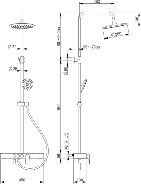 Душевая стойка IDDIS Shelfy с верхним душем SHESB3Fi06 (детальная фотография), хром, белые
