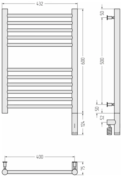 Полотенцесушитель электрический Сунержа Богема 3.0 40х60 см правый сатин 071-5805-6040 (детальная фотография), лесенка, вертикальные