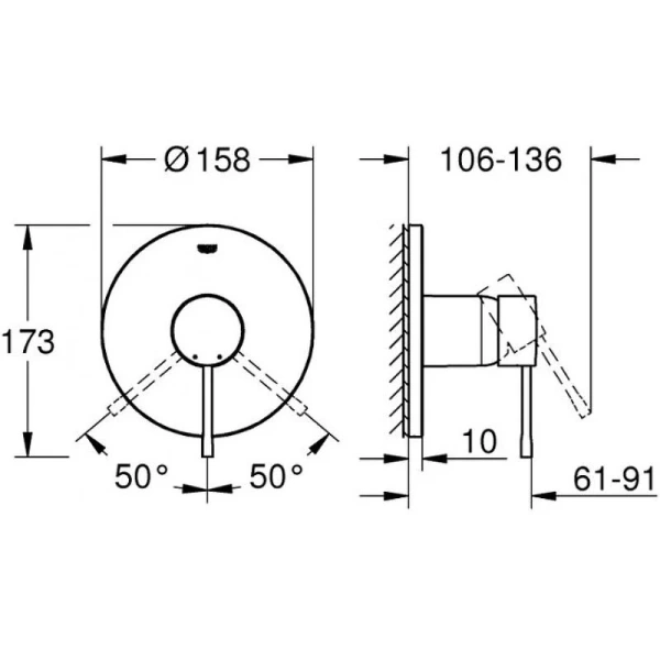 Смеситель для душа встраиваемый хром Grohe Essence New 24057001 (детальная фотография), для душа