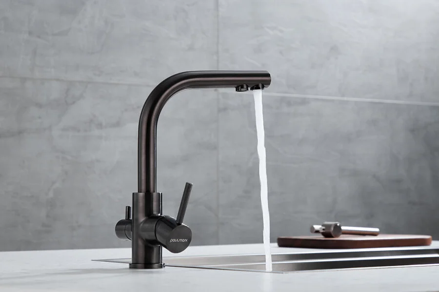 Смеситель для кухни Paulmark Essen вороненая сталь Es213011-GM (детальная фотография), черные
