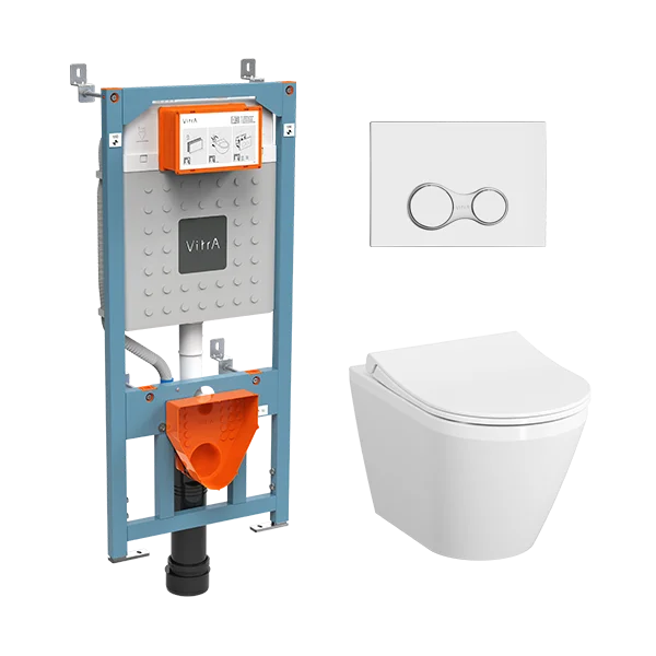 Унитаз с инсталляцией VitrA Integra Round клавиша глянцевый хром 9856B003-7205 (детальная фотография)