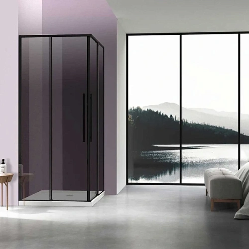 Душевой уголок Vincea Slim-N 100х90 см профиль черный стекло тонированное - фото 4