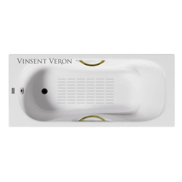Чугунная ванна Vinsent Veron Aura VAU1808045H/VH0015GD-AS, 180 x 80 см, с антискользящим покрытием, ручки золото, цвет белый (детальная фотография)