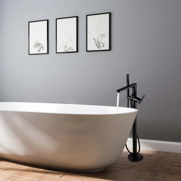 Смеситель для ванны Акватек Ника черный матовый AQ1845MB (детальная фотография), однорычажные, двухрычажные