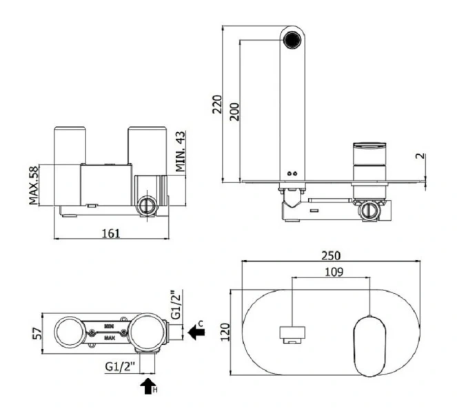 Смеситель для раковины Paffoni Candy встраиваемый CA105CR (детальная фотография), для раковины