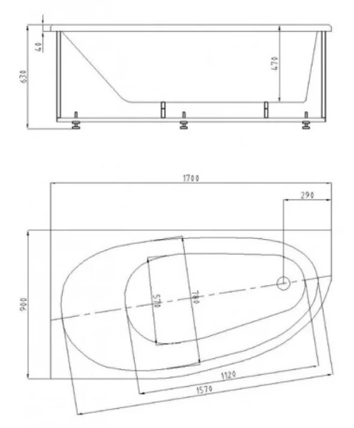 Ванна акриловая Azario Kapris 170 x 90 см, белая, левая/правая AV.0061170 (детальная фотография), акриловые