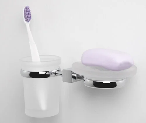 Стакан для ванной и мыльница WasserKRAFT Lippe хром K-6526 (детальная фотография), металлические, стеклянные