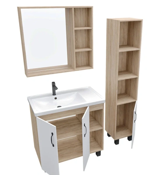 Тумба с раковиной напольная Grossman Флай 10800 81 см с распашными дверьми (детальная фотография), моноблок, под накладную раковину