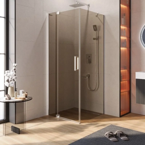 Душевой уголок Cezares Slider 80х80 см стекло бронзовое профиль хром SLIDER-AH-1-80-70/80-BR-Cr (детальная фотография)
