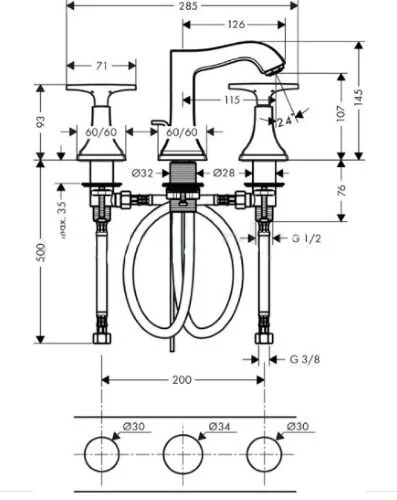 Смеситель для раковины Hansgrohe Metropol Classic 31306000,31306090 (детальная фотография), для раковины