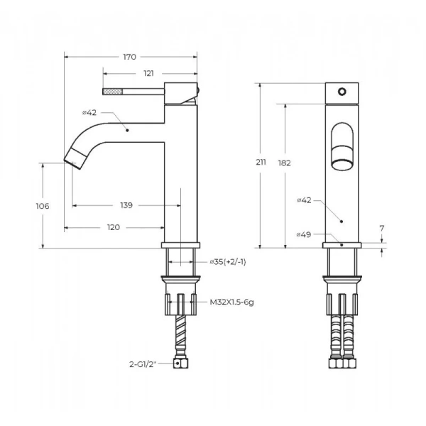 Смеситель для раковины Cezares Relax брашированное золото RELAX-LS1-BORO (детальная фотография), для раковины